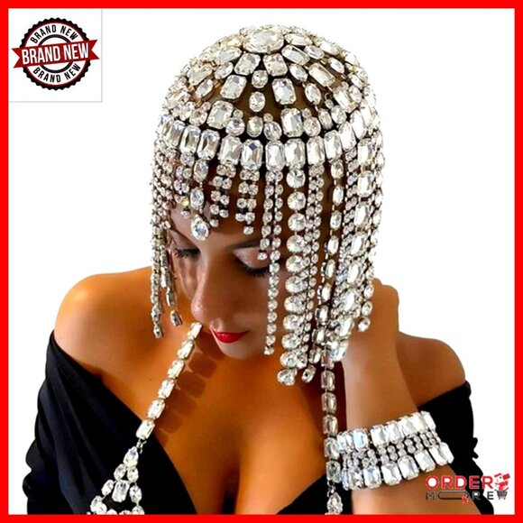 Vintage Rhinestone Headpiece Cap 1920s Flapper Gatsby Hair Accessory main image 6